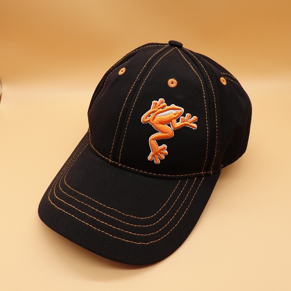 Frogger Hat Cap Black Orange Adjustable Strap Back Leap Ahead Embroidered